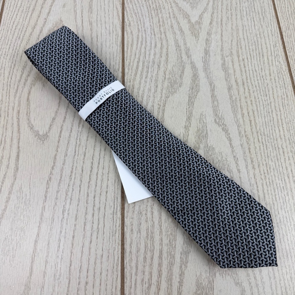 761 Perry Ellis Portfolio Men's Tie Rova Geo 001 Black $55 Polyester